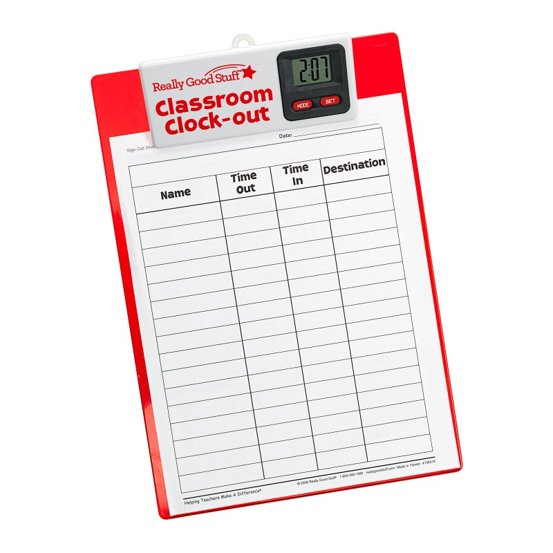 Really Good Stuff Classroom Clock-Out Clipboard - Durable Clipboard with Easy-to-Read Digital Clock - Keep Track of Students with Sign-Out/Sign-in Sheet- Convenient Tool for Classroom Management - Image 3